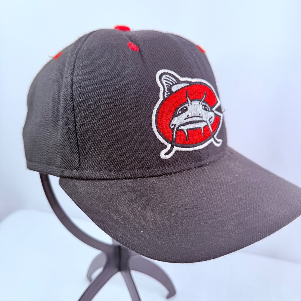 Vintage Carolina Mudcats MiLB Baseball Snapback Hat Delong Black Red Made in USA